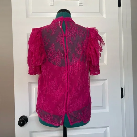 Free People Secret Admirer hot pink lace two piece top - Picture 3 of 7